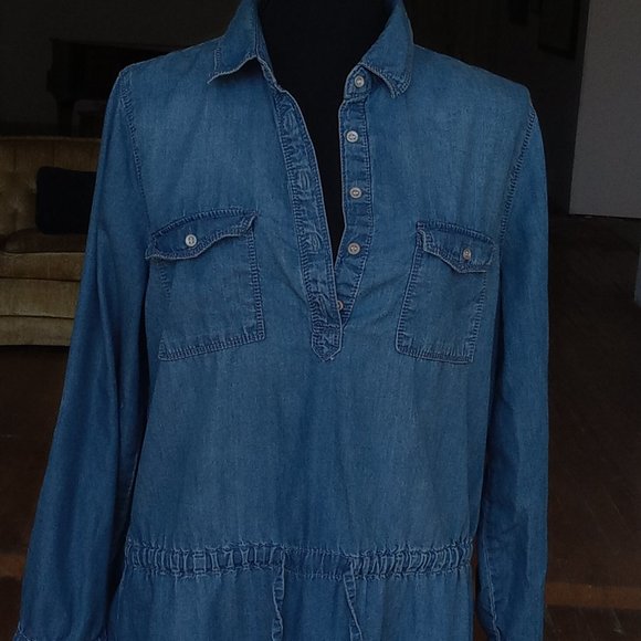 SOLD Medium Blue long sleeve Chambray:denim dress - Picture 4 of 6